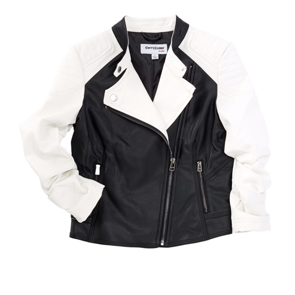 Children’s Black & White Leather Moto Jacket